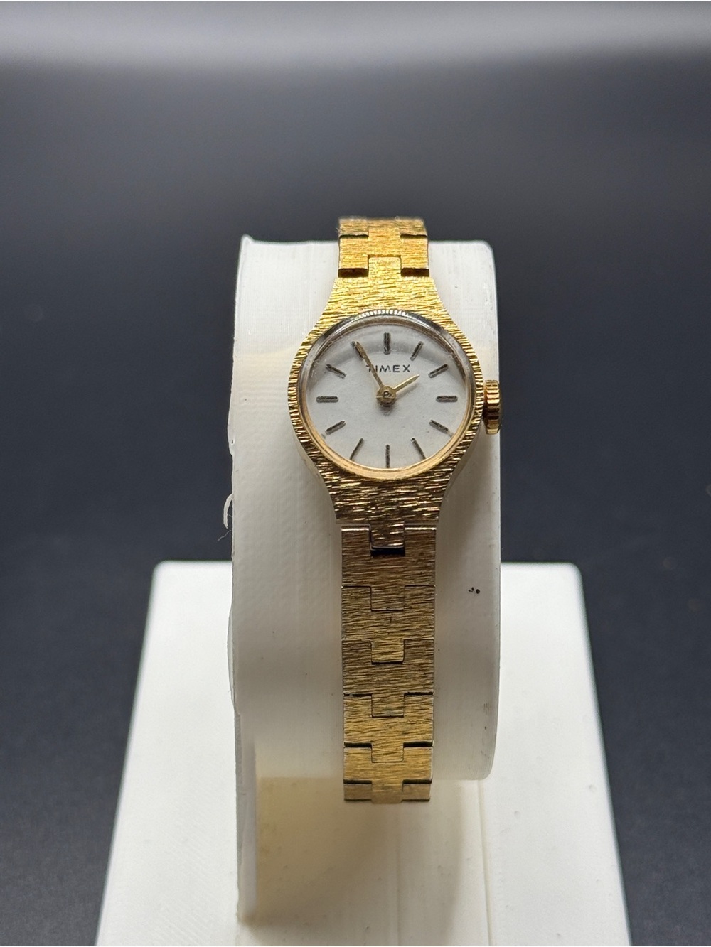 Vintage Timex Dainty Gold Watch Textured Bark Finish Petite Cocktail Mechanical